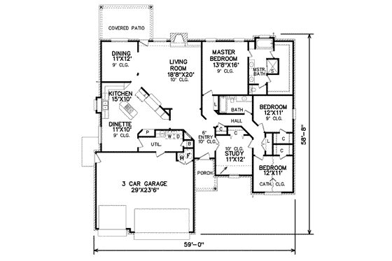 Floor Plan - Main Floor for Traditional House Plan #65-289 - 4 bed, 2 bath