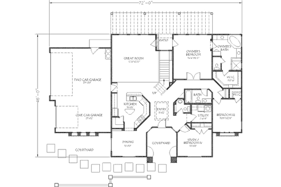 Floor Plan - Main Floor for Adobe / Southwestern House Plan #24-267 - 6 bed, 3 bath