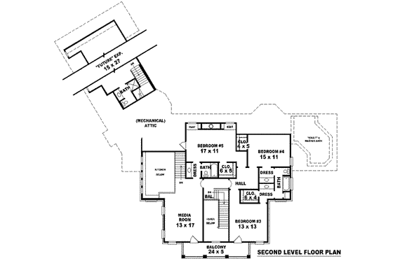 Floor Plan - Upper Floor for Southern House Plan #81-1304 - 5 bed, 4 bath