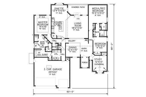 Floor Plan - Main Floor for European House Plan #65-523 - 3 bed, 2.5 bath