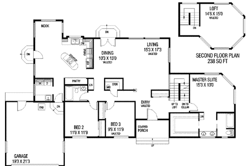House Plan Design - Floor Plan - Main Floor for Modern House Plan #60-503 - 3 bed, 2 bath