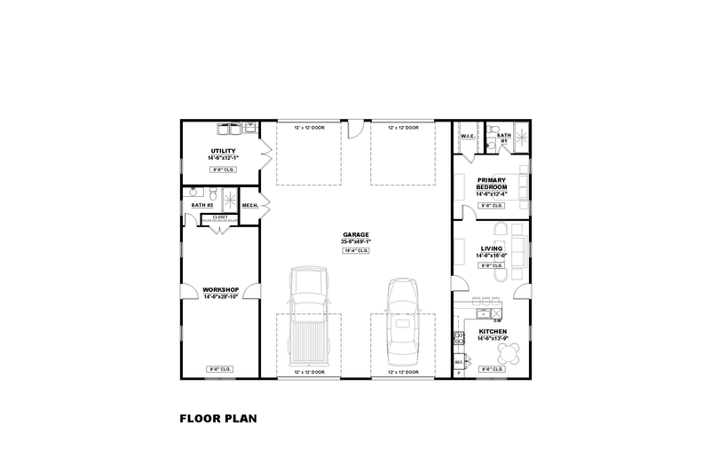 House Blueprint - Floor Plan - Main Floor for Farmhouse House Plan #1117-43 - 1 bed, 2 bath