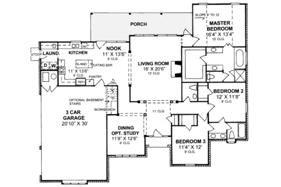 Floor Plan - Main Floor for Traditional House Plan #20-1556 - 3 bed, 3 bath