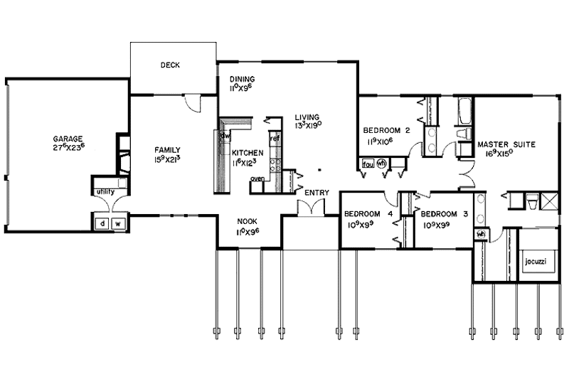 Home Plan - Floor Plan - Main Floor for Contemporary House Plan #60-852 - 4 bed, 2 bath
