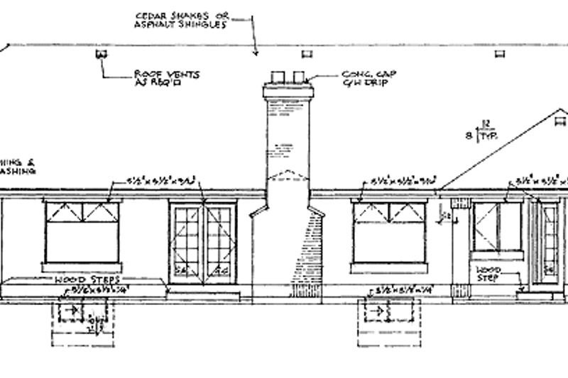 House Blueprint - Exterior - Rear Elevation for Ranch House Plan #47-843 - 3 bed, 2.5 bath