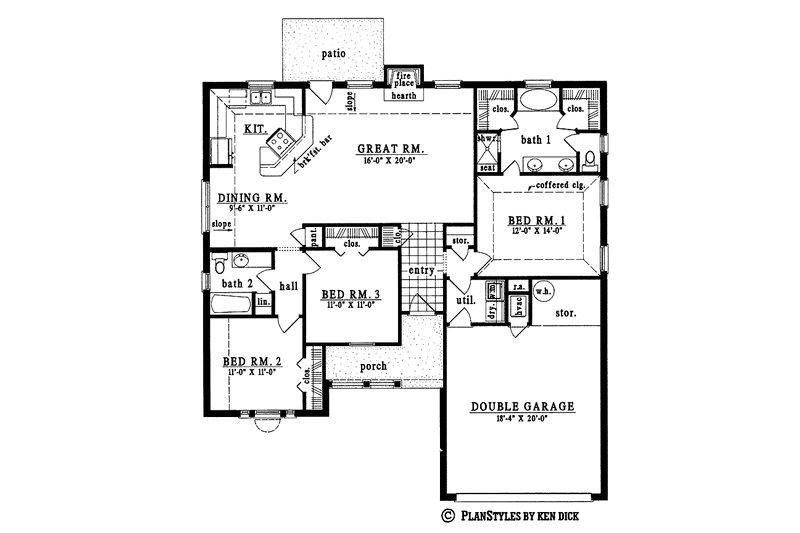 House Design - Floor Plan - Main Floor for European House Plan #42-448 - 3 bed, 2 bath