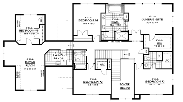 Architectural House Design - Colonial Floor Plan - Upper Floor Plan #51-683