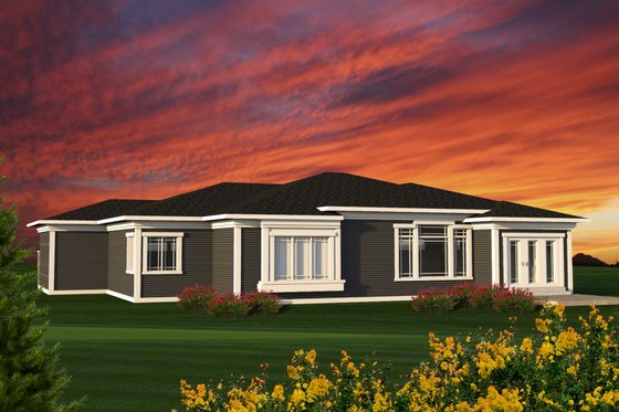 Exterior - Rear Elevation for Ranch House Plan #70-1197 - 4 bed, 2 bath
