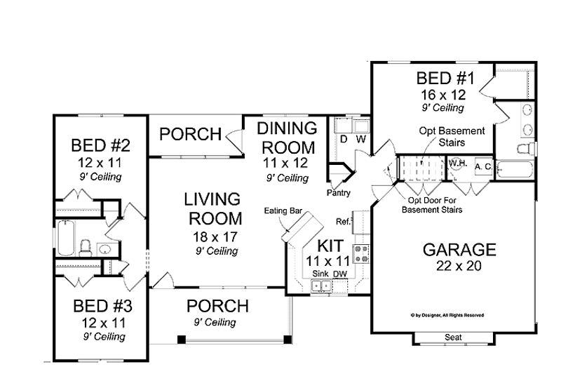 Home Plan - Floor Plan - Main Floor for Traditional House Plan #513-2129 - 3 bed, 2 bath