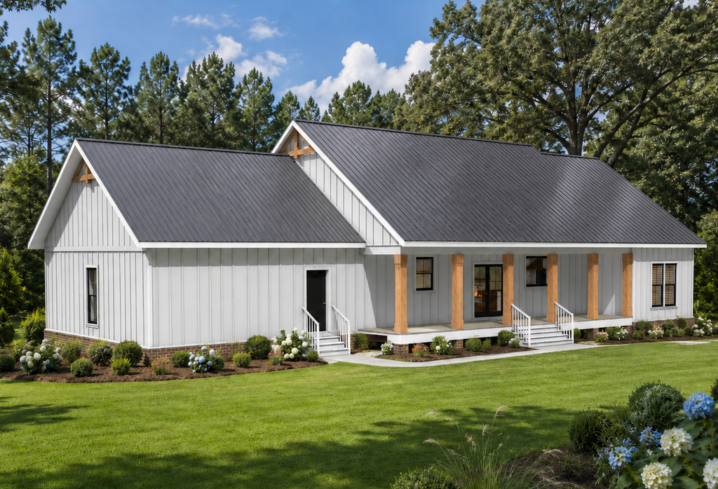 Exterior - Rear Elevation for Farmhouse House Plan #44-313 - 3 bed, 2 bath