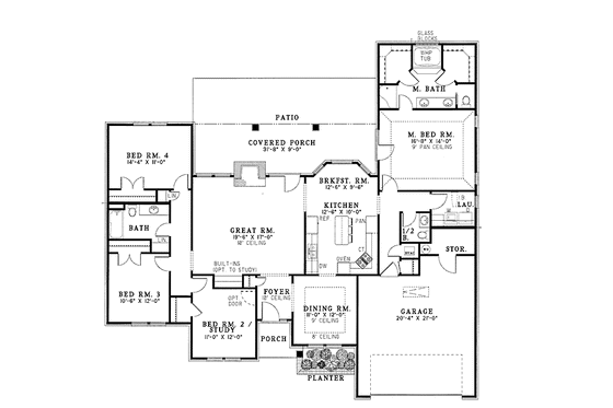 Floor Plan - Main Floor for Ranch House Plan #17-2624 - 4 bed, 2.5 bath