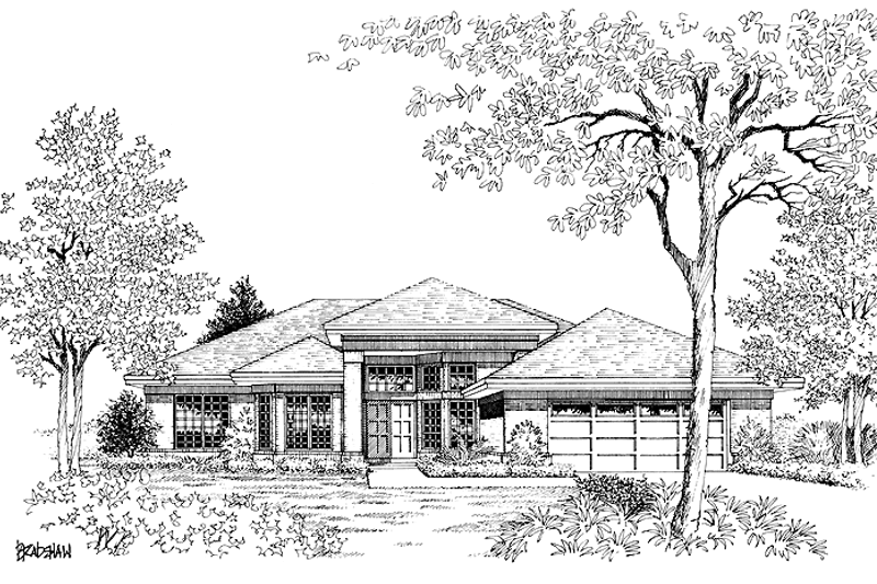 Architectural House Design - Prairie Exterior - Front Elevation Plan #417-493
