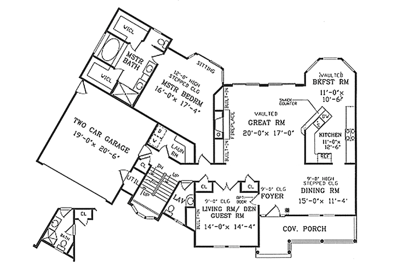 House Blueprint - Floor Plan - Main Floor for Country House Plan #314-286 - 3 bed, 2.5 bath