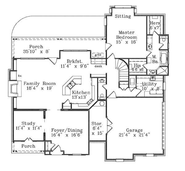 Architectural House Design - Country Floor Plan - Main Floor Plan #985-11