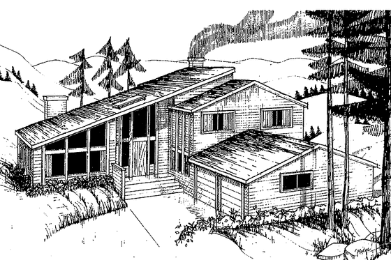 Exterior - Front Elevation 3 for Contemporary House Plan #60-774 - 4 bed, 2.5 bath