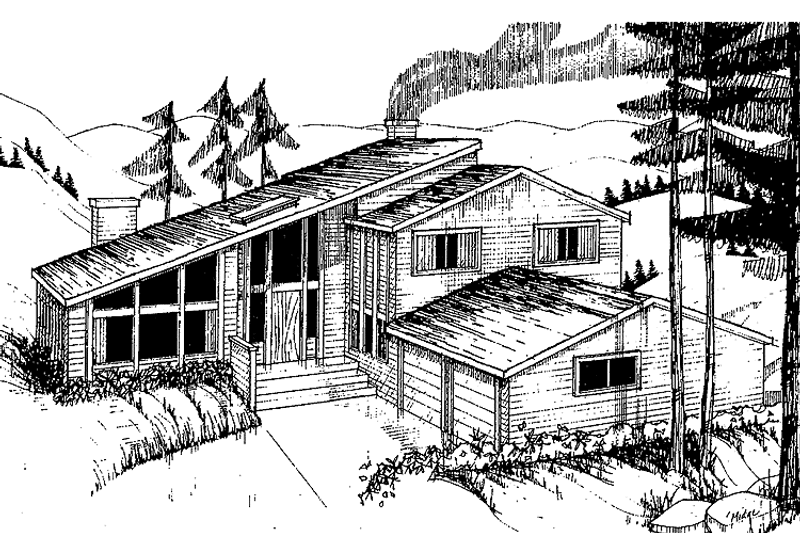 Home Plan - Exterior - Front Elevation 3 for Contemporary House Plan #60-774 - 4 bed, 2.5 bath