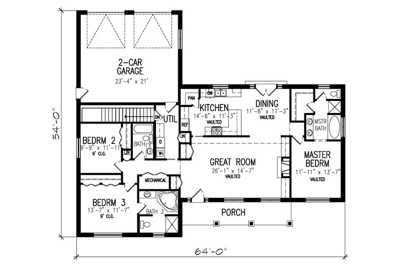 House Design - Floor Plan - Main Floor for Ranch House Plan #427-12 - 3 bed, 3 bath