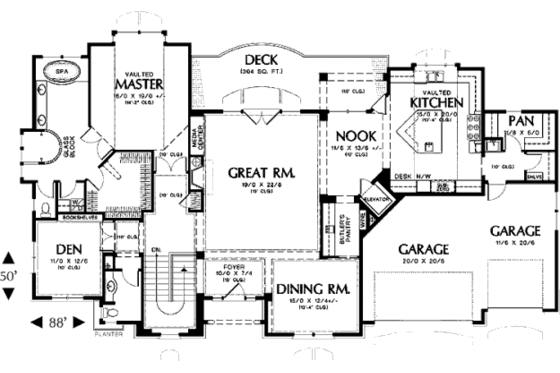 Floor Plan - Main Floor for European House Plan #48-431 - 4 bed, 5 bath
