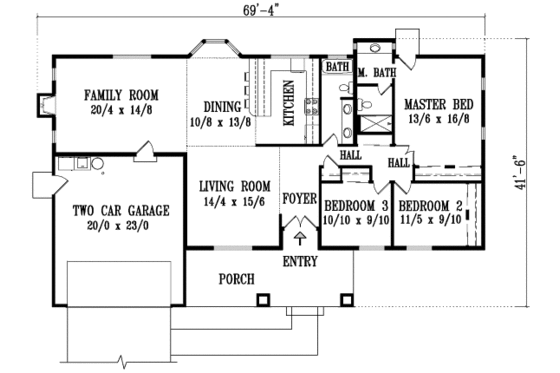 Floor Plan - Main Floor for Ranch House Plan #1-1344 - 3 bed, 2 bath