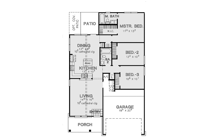 Dream House Plan - Floor Plan - Main Floor for Country House Plan #472-431 - 3 bed, 2 bath