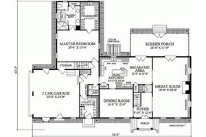 Colonial style, Southern design house plan, main level floorplan