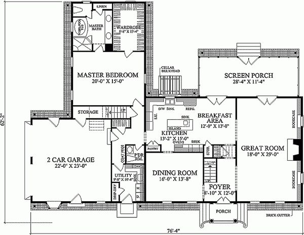 House Design - Colonial style, Southern design house plan, main level floorplan