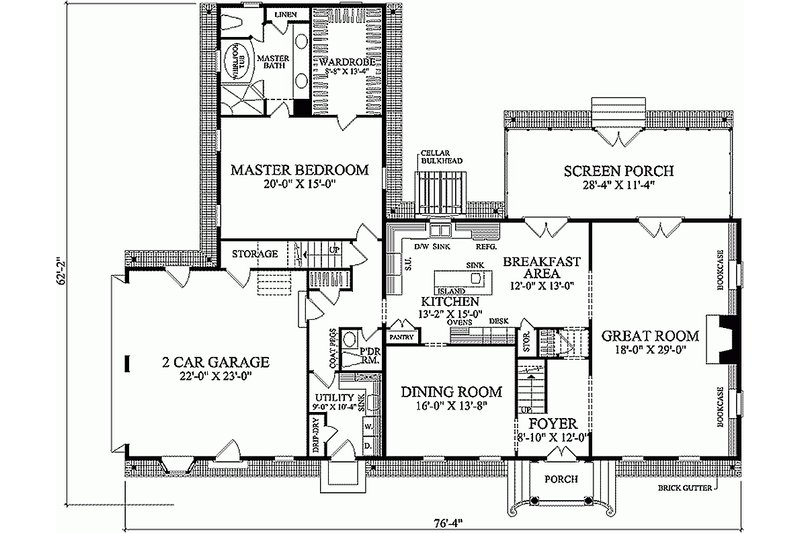 Home Plan - Colonial style, Southern design house plan, main level floorplan
