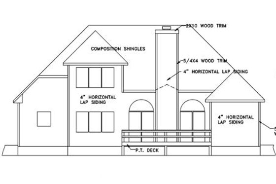Exterior - Rear Elevation for European House Plan #56-144 - 3 bed, 3.5 bath