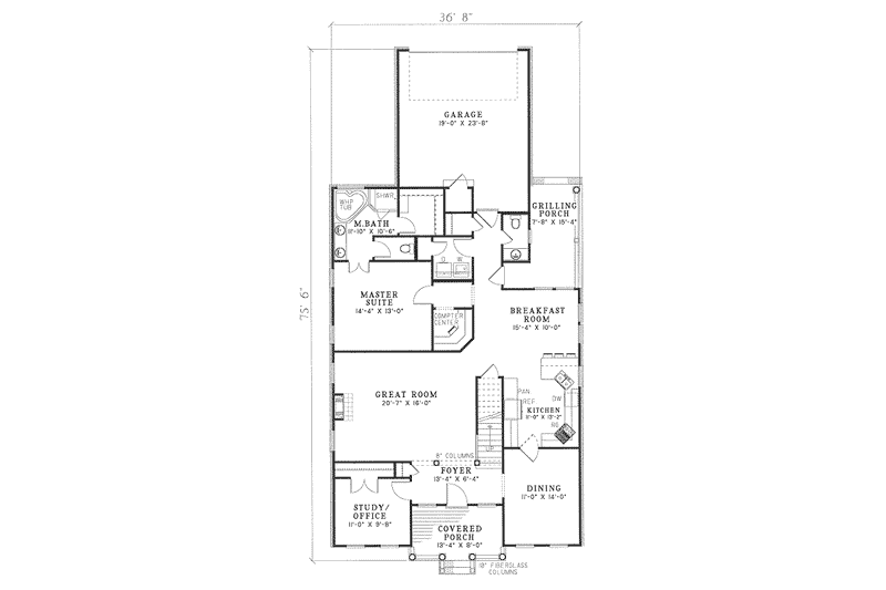House Blueprint - Floor Plan - Main Floor for Southern House Plan #17-279 - 3 bed, 2.5 bath
