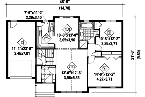 Floor Plan - Main Floor for Traditional House Plan #25-4366 - 2 bed, 1 bath