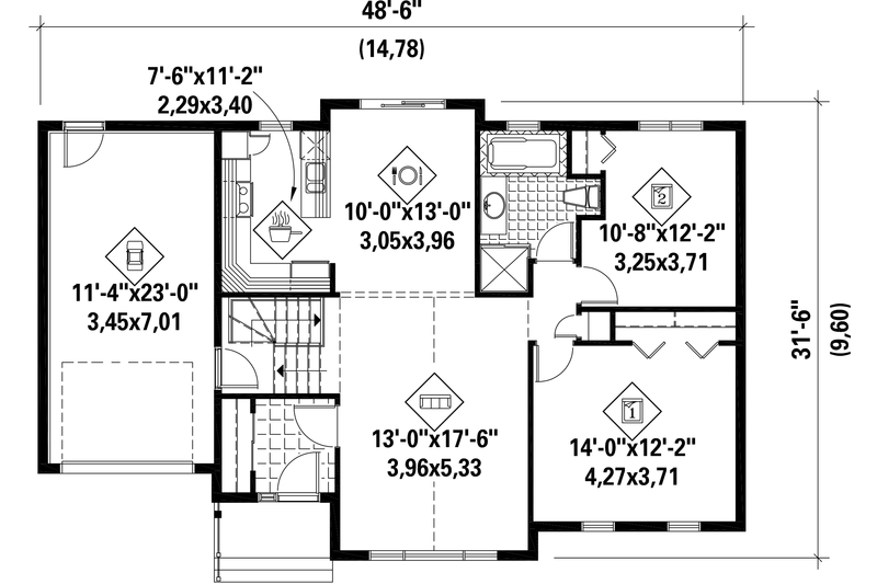 Home Plan - Floor Plan - Main Floor for Traditional House Plan #25-4366 - 2 bed, 1 bath