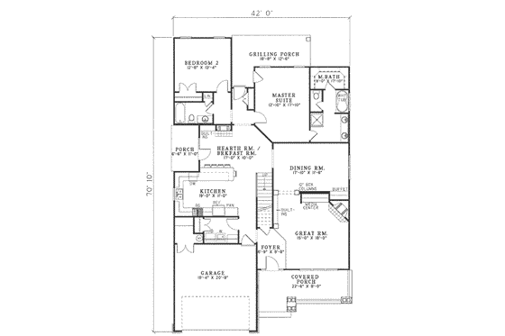 Floor Plan - Main Floor for Cottage House Plan #17-2065 - 3 bed, 3 bath