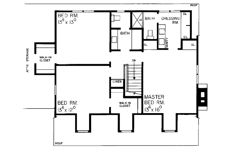 Home Plan - Floor Plan - Upper Floor for Colonial House Plan #72-577 - 3 bed, 2 bath