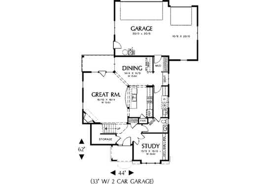 Floor Plan - Main Floor for Traditional House Plan #48-388 - 3 bed, 2.5 bath