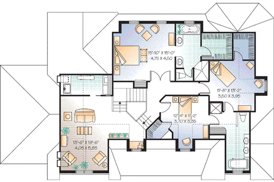 Floor Plan - Upper Floor for Country House Plan #23-655 - 3 bed, 2.5 bath