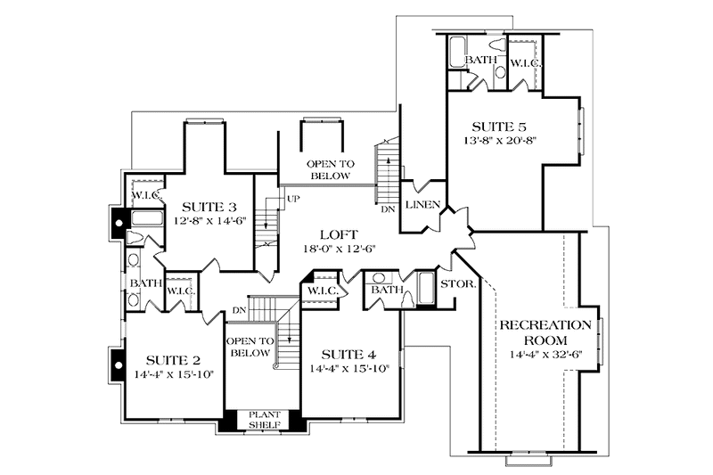 Dream House Plan - Floor Plan - Upper Floor for Country House Plan #453-247 - 5 bed, 4.5 bath