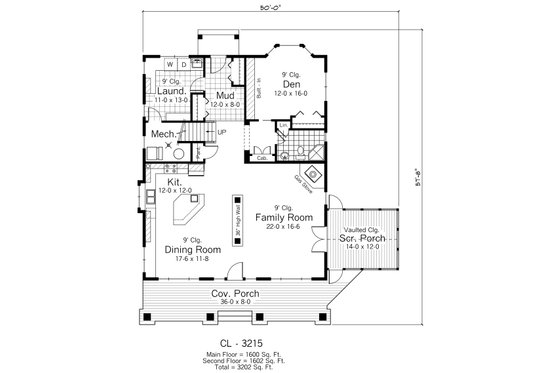 Floor Plan - Main Floor for Farmhouse House Plan #51-306 - 4 bed, 3 bath