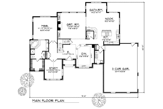 Floor Plan - Main Floor for Traditional House Plan #70-508 - 4 bed, 3.5 bath