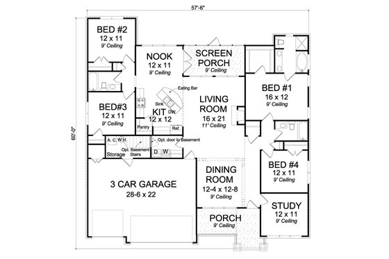 Floor Plan - Main Floor for Traditional House Plan #513-2068 - 4 bed, 3 bath