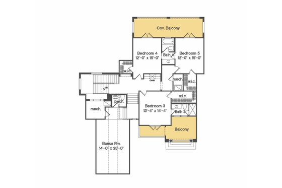 Floor Plan - Upper Floor for European House Plan #135-180 - 5 bed, 5 bath