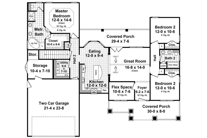 House Blueprint - Floor Plan - Main Floor for Country House Plan #21-459 - 3 bed, 2 bath