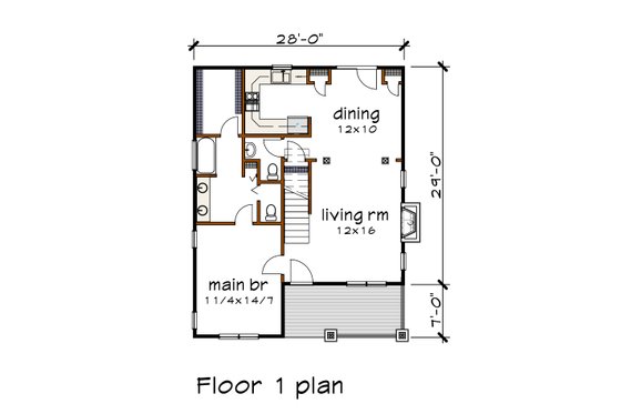 Floor Plan - Main Floor for Farmhouse House Plan #79-338 - 3 bed, 2.5 bath