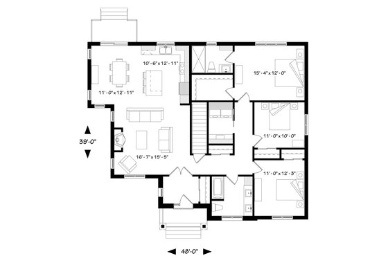 Floor Plan - Main Floor for Craftsman House Plan #23-2667 - 3 bed, 2 bath
