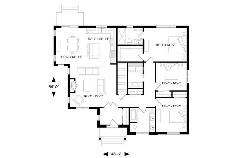 Dream House Plan - Floor Plan - Main Floor for Craftsman House Plan #23-2667 - 3 bed, 2 bath