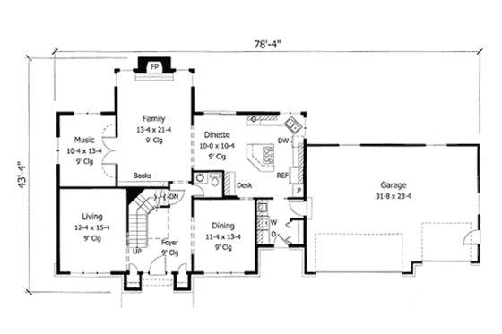 Floor Plan - Main Floor for European House Plan #51-137 - 4 bed, 2.5 bath