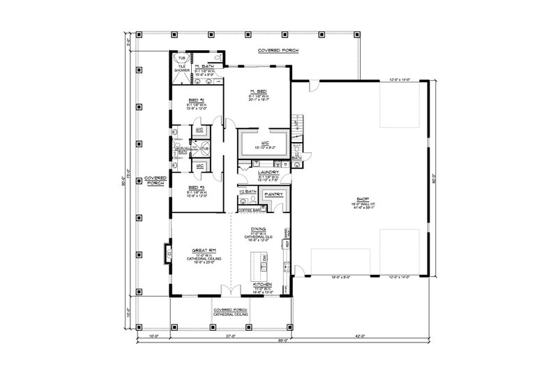 House Plan Design - Floor Plan - Main Floor for Barndominium House Plan #1064-204 - 3 bed, 2.5 bath