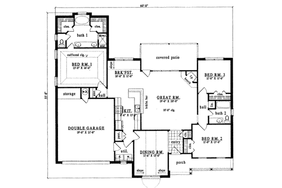 Floor Plan - Main Floor for Traditional House Plan #42-252 - 3 bed, 2 bath