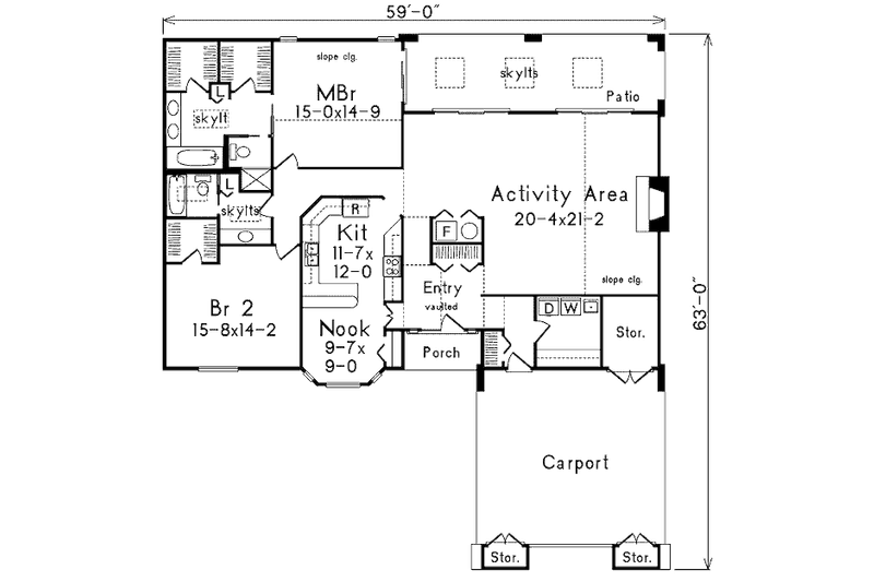 Architectural House Design - Floor Plan - Main Floor for Ranch House Plan #57-424 - 2 bed, 2 bath