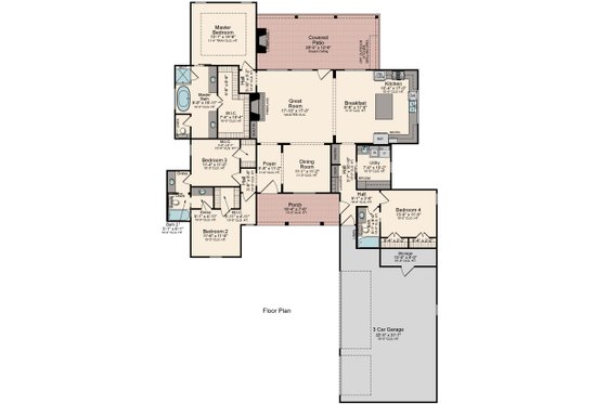 Floor Plan - Main Floor for Traditional House Plan #1081-19 - 4 bed, 3 bath