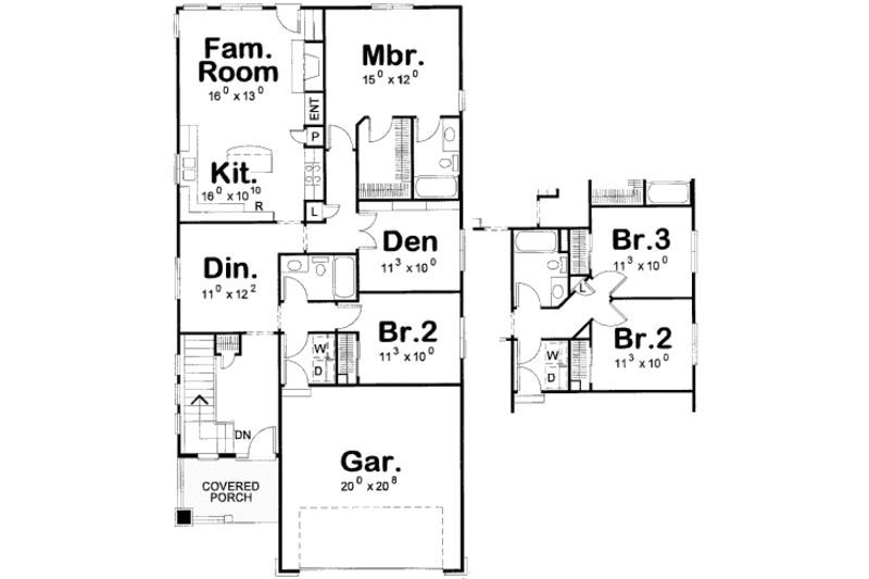 Architectural House Design - Floor Plan - Main Floor for Farmhouse House Plan #20-1669 - 2 bed, 2 bath